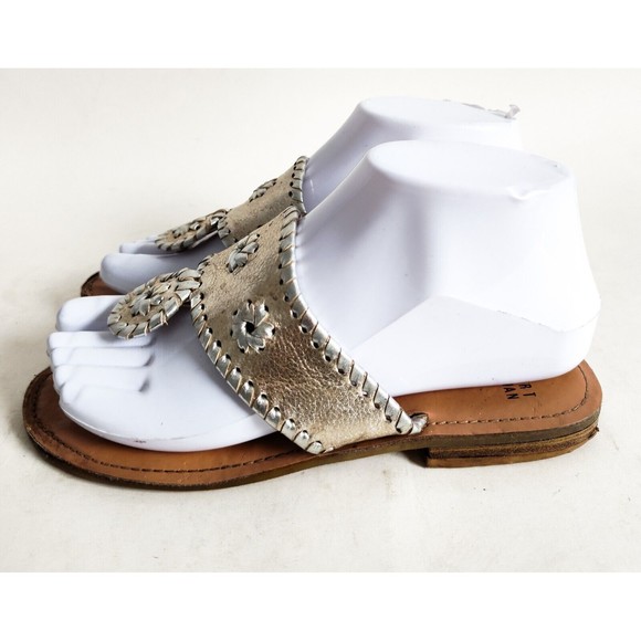 Stuart Weitzman Metallic Gold / Silver Thong Flat Leather Dressy Sandals Size 4 - Picture 4 of 12